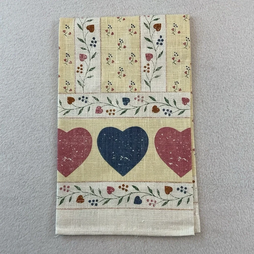 Yale & Frances Forman Designs Linen Kitchen Towel Potholder Blue Pink Hearts VTG